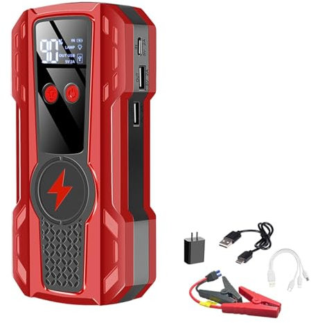 Démarreur de Batterie de Voiture 28000mAh, Batterie de démarrage d'urgence pour Voiture, Batterie Externe 800A, Chargeur de téléphone Portable avec Port USB 0110