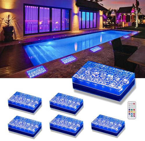 SHONELIGHTING Paver Lights, Solar 12-Color Outdoor Waterproof, In-Ground Brick LED for Driveway & Pathway, Hardscape Pavers, Heavy Duty, RGBW with Remote (6 Pack)