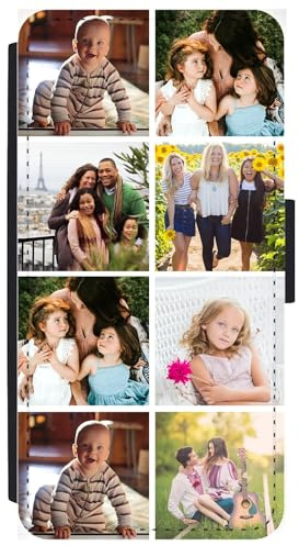 Unique Gifts House Ltd Personalised Phone Case Compatible for iPhone 16 Custom Leather Flip Wallet Case Any Photo Printed Eight Photos Anti Drop Personalised Case