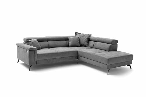 möbelando Wohnlandschaft >Silvie< in grau, mit elektrischer Sitztiefenverstellung, Kopfteilverstellung, Nosagunterfederung und Bonellfederkern, inkl. 3 Kissen, 266 x 80-98 x 238 cm (BxHxT)