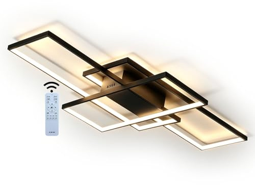 J.SUNUN LED Deckenleuchte Wohnzimmer 110CM, Moderne Deckenlampe groß Dimmbar lampe 3000K-6000K Schwarz Wohnzimmerlampe ideal für Schlafzimmer & Wohnzimmer