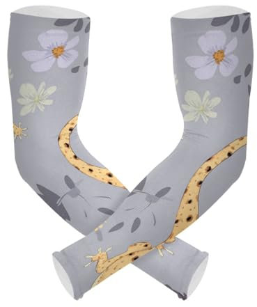 WDdZzyy Manicotti di raffreddamento per braccio da donna, 1 paio di manicotti di raffreddamento grigi con geco leopardo fumetto per donne pallavolo, basket, ciclismo, Cartoon Leopard Geco Rettile