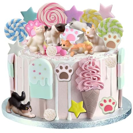 YGCHEN Cake Decoration Cat Cupcake Topper Cat Paw Figures Cake Decoration Children's Birthday Cat Cake Topper Star Cake Topper Birthday Party Decoration Baby Shower Pack of 19