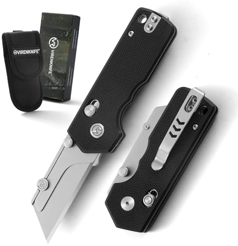 VIRENKNIFE Taschenmesser Klappmesser,EDC Einhandmesser mit G10-Griff und Taschenclip，Faltbares Universalmesser mit Gürteltasche，Teppichmesser Cuttermesser Schnellwechselklinge