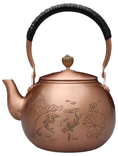OZBMA Bouilloire à thé en cuivre Faite à la Main, Motif rétro Chinois, 1 000 ML, théière pour cuisinière (1 600 ML)