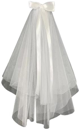 WDSBZNB Schleier Braut Einfache weiße Brautschleier for die Hochzeit Zwei Schichten Elfenbein Kurzer Tüll Brautschleier mit Hochzeitszubehör(Ivory)