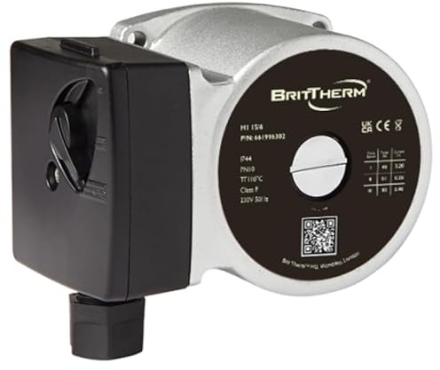 BritTherm Replacement Pump Head H1 15/6 - Universal Central Heating Motor, 3 Speed, Low Noise, 6m Lift, 1.3m Cable with UK Plug