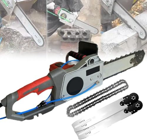Motosega elettrica per calcestruzzo, motosega per taglio di calcestruzzo bagnato alimentata ad acqua con abbattimento polveri, con 2 catene/2 barre di guida, per barre d'armatura scanalate,350