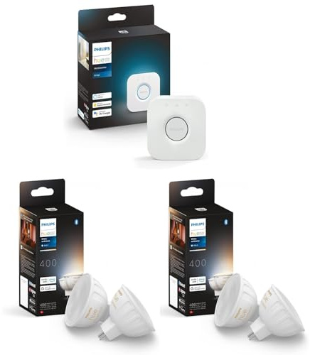 Philips Hue Kit de démarrage - GU5.3 - avec 4 spots (MR16) - 12V - Lumière blanche chaude à froide - Incl. 1 Hue Bridge - Hue White Ambiance