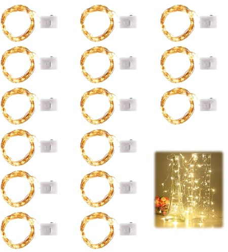 15 stycken miniljusslingor med batteri, 2 m 20 LED-ljuskedja tråd batteri, 3 lägen, batteridriven, ljuskedjor liten som gåvor, mikro LED-ljuskedjor för bröllop, fest, inomhusdekoration (varmvit)