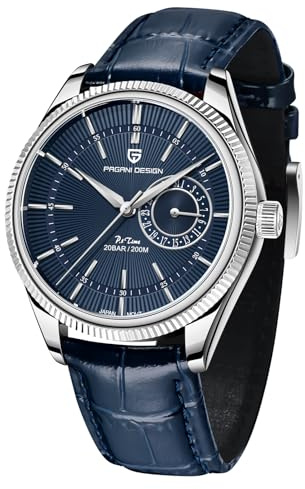 Pagani Design Herren 40mm Edelstahl Quartz Geschäftsuhr 200m Sport wasserdicht Lederarmband Band Datumsanzeige Herrenuhr