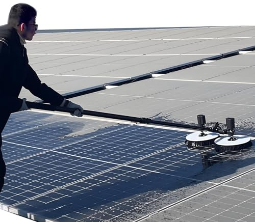 levigationlu Spazzola elettrica per la Pulizia di Pannelli solari, Motore brushless da 480 W, Spazzola Rotonda a Doppia Testa da 65 cm, con Tubo dell'Acqua da 20 m Plug24.5ft(7.5m)