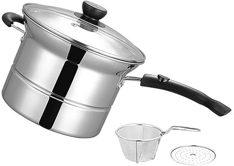 CLISPEED Pentola Multifunzione in Acciaio con Scolapasta e Antiscottatura Adatta per Pasta Fritture e Cottura Vapore Base Antiscivolo per Tutti i Tipi Cucine Incluso Induzione