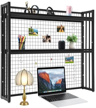Estantería De Sobremesa De 2 Niveles Para Ordenador, Con Panel De Rejilla Y Estante Ajustable, Organizador De Almacenamiento Para Oficina, Hogar Y Dormitorio(Black,135cm)