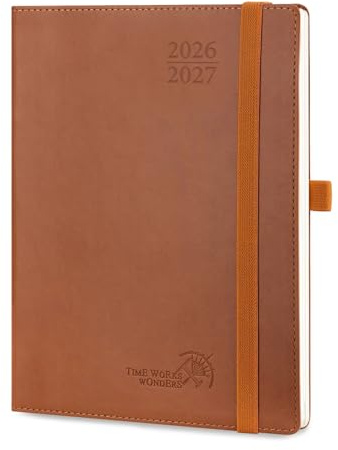 POPRUN Kalender 2026 2027 Wochenplaner (Aug.2026-Dez.2027) Softcover mit PU-Leder, ca. A5 (22 x 16,5 cm), 17-Monate-Terminplaner 1 Woche 2 Seite (Braun)