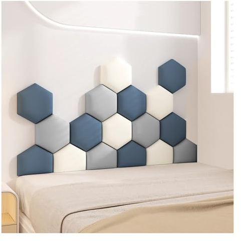 Barnvänlig väggstoppning med kollisionsskydd, väggdekoration, självhäftande tygsänggavelpanel, väggkudde, hexagonala 3D-vadderade väggpaneler för sovrum, lekrum (flerfärgad - 3,150x87cm)