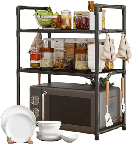 Microwaves Oven Shelf - Holder Hooks Storage Rack, Multi-Purpose Countertop Organizer, Portable Kitchen Tray, Space Saving Stand | Microwave Oven Holder Hooks for Outdoor Table Storage Use
