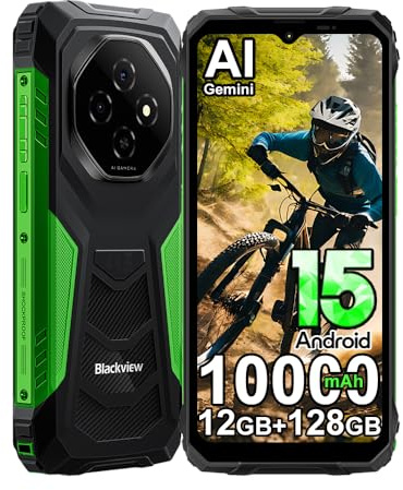 Blackview Fort 1 Android 15 Outdoor Handy ohne Vertrag, 12GB+128GB/2TB Outdoor Smartphone AI Gemini, 16MP Kamera, 6.56 HD+, 10000mAh, IP68 Wasserdicht Baustellenhandy,4G/NFC/OTG/GPS/5G WiFi, Grün