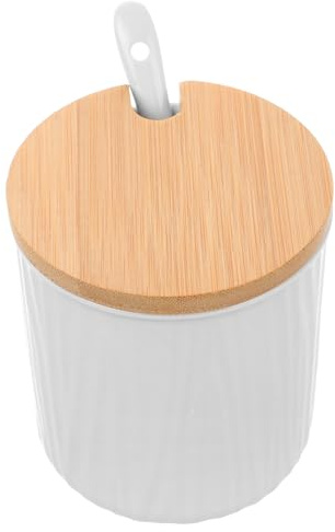 UTHCLO Cuenco Cerámico para Condimentos de Color Claro con Tapa y Cuchara 300 Ml, Salero y Azucarero para Cocina, Recipiente de Cerámica para Almacenar Especias y Condimentos, Accesorios