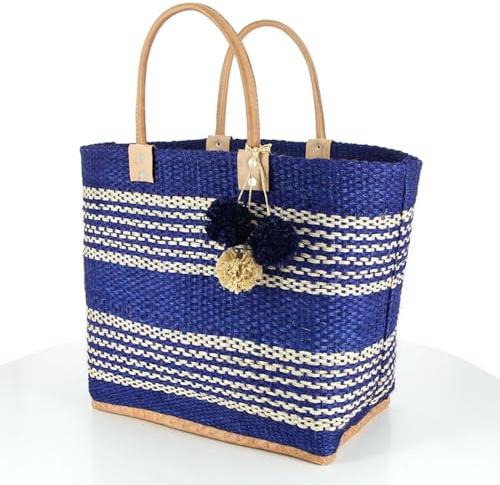 GLOBO Fair Trade Partner bunte Korbtasche aus Sisal Strandtasche Shopper Korb Einkaufskorb (SETE)