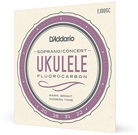 Cuerdas para ukelele soprano/de concierto D'Addario, fluorocarbono, EJ99SC, juego de 4 cuerdas, paquete de 1