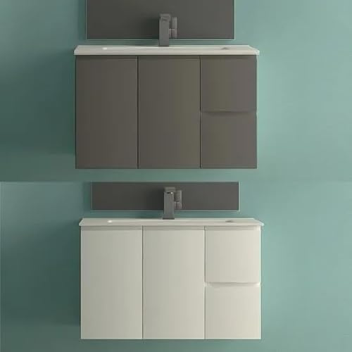 Bagno Italia Badezimmermöbel Omega von 80 cm aufgehängt mit Waschbecken aus Keramik: glänzend weiß, maulwurfsgrau