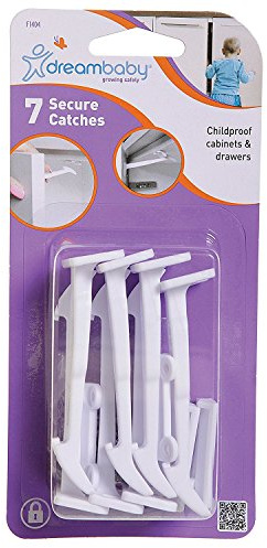 Dreambaby Secure Catches for Drawers and Cabinets - Baby Safety Locks - Model F1404, 7 Pack