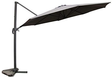 CONCEPT USINE Parasol Déporté Inclinable CASTILLO Rond Gris Ø3,5 m | Rotation à 360°, mât et baleines aluminium, toile polyester déperlante, pied en croix