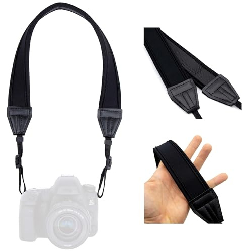 LENS-AID Kameragurt Schultergurt Neopren 65-100 cm Nackengurt Schwarz | weich zum Umhängen, bequemes Tragegefühl an Hals, Schulter oder Handgelenk, kompatibel mit Canon Sony Nikon Fujifilm