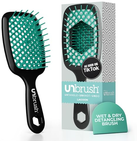 FHI Heat UNbrush Entwirrungsbürste für schmerzfreies Bürsten aller nassen oder trockenen Haartypen, strapazierfähige DuoFlex-Antistatikborsten, leichter Griff, belüftete Haarbürste, Lagunenblau