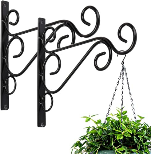 KSS 2Pcs Metal Wall Hanging Basket Bracket,Metal Wrought Iron Wall Hanging Basket Brackets for Garden Bird Feeders, Planters, Lanterns, Wind Chimes