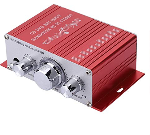 Mini Amplificador Digital, Audio de Alta fidelidad, música, Amplificador estéreo Digital, Carcasa de aleación de Aluminio con Control de Agudos/Graves/Volumen(Rojo)