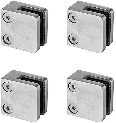 Cosch Edelstahl Glashalter Glasklemmhalter 30 x 30 mm eckig - 4 Stück - Modell 29 gerade Glasstärke 8,00 mm - Glasklemme zur Befestigung an Balkon, Geländer, Ballustrade