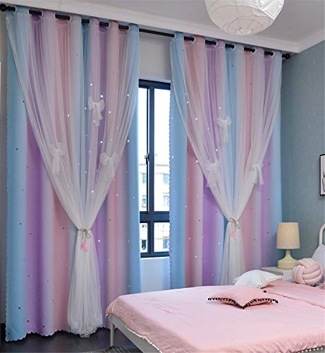 Yancorp Curtains for Girls Bedroom Kids Room Curtain Colorful Window Nursery Curtain 96 inches Length Room Darkening Grommet 2 Layers (Pink Purple, W52 X L96)