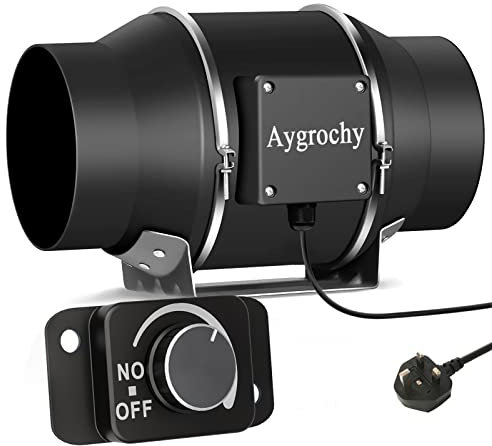 Aygrochy Inline duct Fan 150mm/6 inch, Extractor Fan with Variable Speed Controller, using for Bathroom, Office, Grow Tents, EC motor 2800 rpm, UK Plug