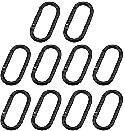 Changrongsheng 10 Stück Karabinerhaken, Karabiner Kletterschnalle, Aluminium Legierung Karabiner, mit Gefederter Verschluss für Reisen Angeln Camping Wandern 50mm*25mm Schwarz