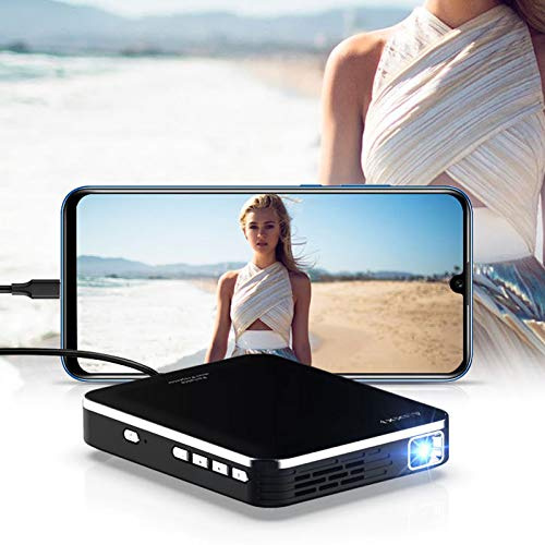 Ultra Mini Proiettore Portatile, Proiettore HD LED DLP Display, Luminosità Regolabile e Correzione Trapezoidale, Batteria Incorporata e Funzione Power Bank, Compatibile con Vari Dispositivi
