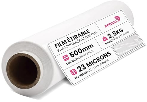 Netuno 1x vit sträckfilm 23 mikron 500 mm 2,5 kg polyetenfilm gjutna vit plastfolie omslagsfilm, flyttfilm, manuell film