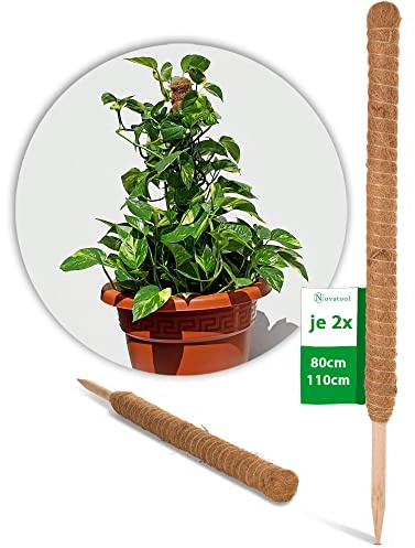 Novatool 2X Pflanzstäbe Kokos 80+110 cm I Ø 45mm I Profi I verlängerbar I natürlicher Kokosfaser I Rankhilfe Monstera deliciosa Moosstab Kokosstäbe