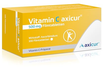 AXICUR Vitamin C 500 mg Filmtablett für Vitamin-C-Mangel und Imm, 100 Stück | Vitamin-C-Mangel und Immunsystem, Vitamin C, 500 mg, Filmtabletten, Packungsgröße: 100 Stück