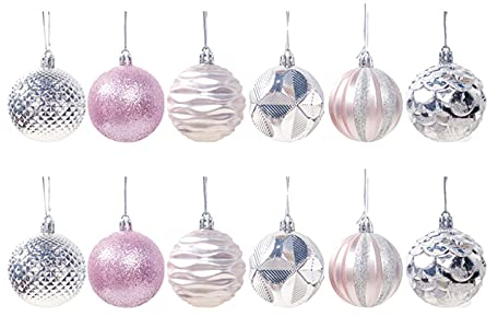 Bodhi2000 12 Stück / Box Weihnachtskugeln bruchsicher Weihnachtsbaum Weihnachtskugeln Dekorationen Home Party Hochzeit Dekorationen Rosa