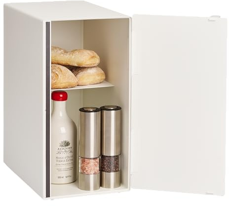 YAMAZAKI 5682 TOSCA Bread Case Tall, white, Steel/Wood, 22 x 36 x 41 cm