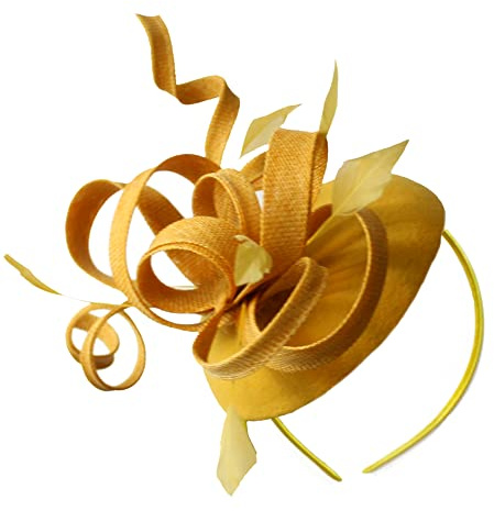 Caprilite Pillbox Sinamay Haarreif mit Wirbelschlaufe, Fascinator für Damen, Hochzeit, Ascot Rennen, Senfgelb, 1 count (Pack of 1)