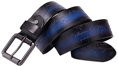 WRJAHCG Damengürtel,Nietengürtel Damen,Nietengürtel Im Punk-Stillegierungsschnalleleder,Blau,125cm/49.2''