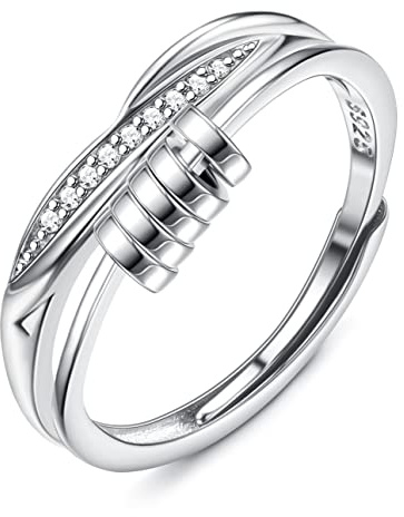 Krfy Fidget Ring für Damen Silber 925 Fidget Ring mit Zitronenzirkon Einstellbare Spannung Daumen Mond Stern Infinity Spinner Angst Ringe für Frauen