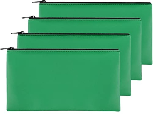 4P plånbok, 27,9 x 15,2 cm, säker hållbar plånbok med dragkedja för kontanter, vattentät, myntväska, PU-läder, kvitton, verktygsförvaringsväska (grön)