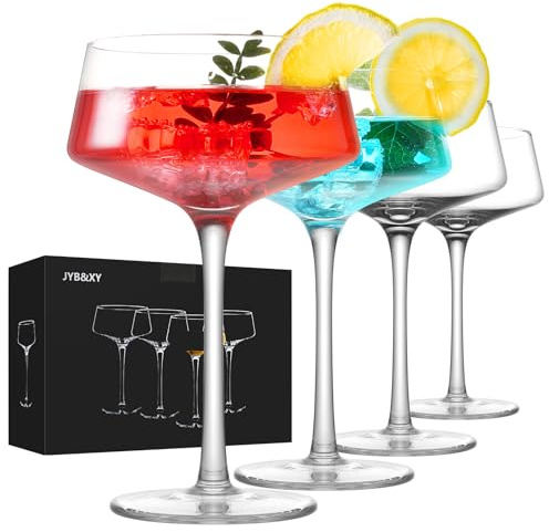 JYB&XY Martini Glasses Set of 4 | 9 oz Coupe Glass Classic Cocktail Glassware Hand Blown Premium Crystal Glass for Champagne, Cocktail，wine，martini Flutes