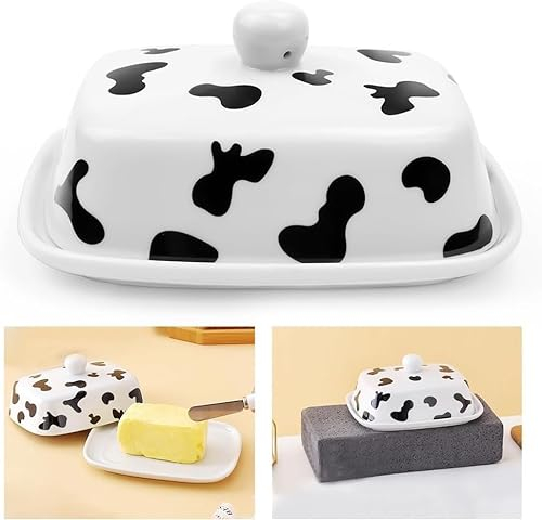 LIMITADA Ceramic Butter Dish Large Rectangular Butter Dish Butter Storage Container Porcelain Butter Holder Butter Keeper with Knife and Covered Lid for Kitchen Baking Deco Storage 16.5×13.3×8 cm