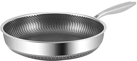 Obahdirry 304 Edelstahl Brat Pfanne Unbeschichtete Anti Haft Brat Pfanne Leichte öLige Pfanne Bratsteak Pfanne mit Induktions
