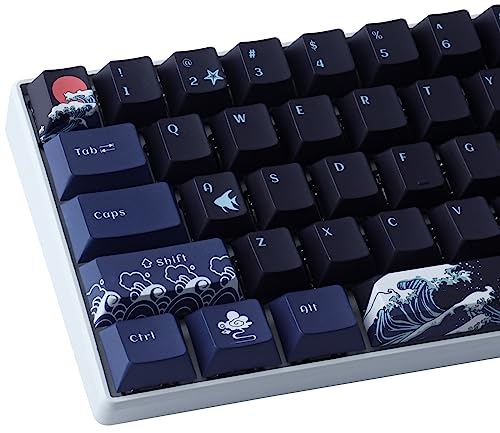 Sunzit PBT Keycaps - 100 Keys Coral Sea Cherry Profile Dye Sublimation for ISO/ANSI Layout 61/64/68/87 Gateron MX Switches Mechanical Keyboard (Black)